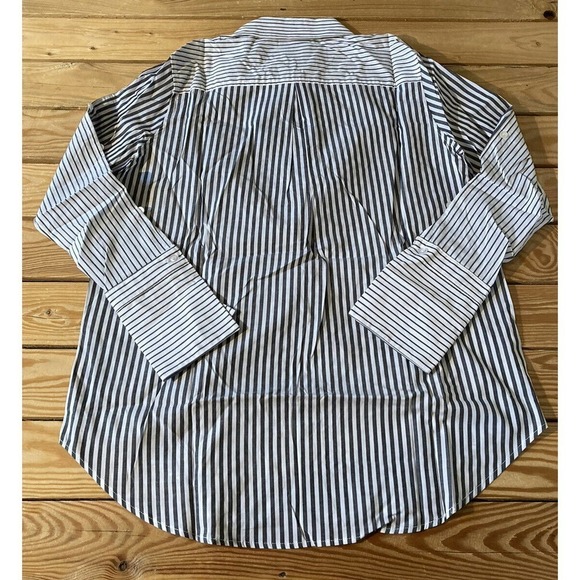 NWT Attitudes by Renee Parisian Striped Button Down Shirt Size 14 Black White - Picture 2 of 8